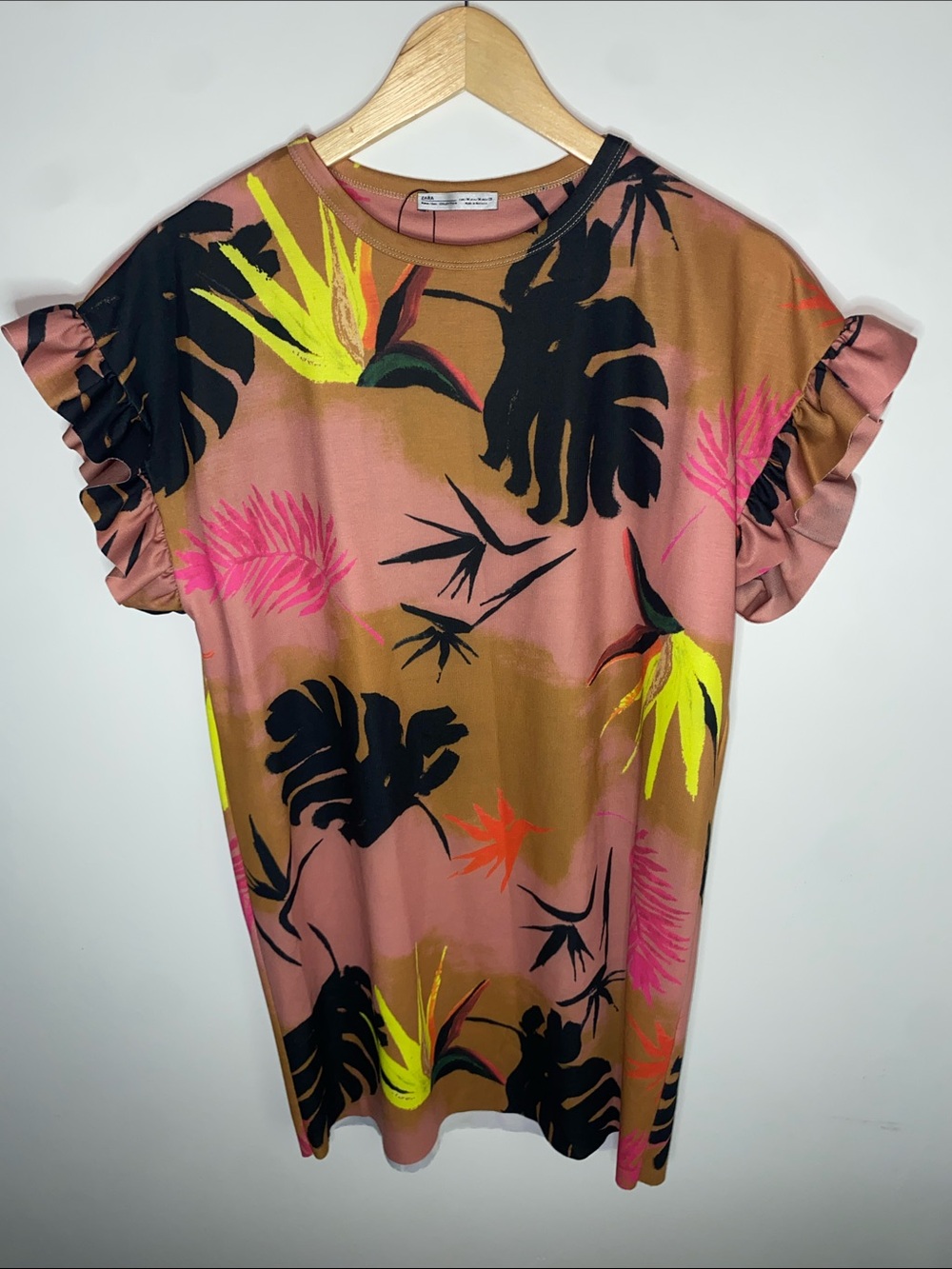 Zara Multicolor Tropical Print Ruffle Sleeves Dress
